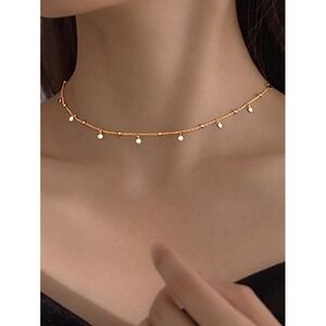 Rose Gold Stainless Steel Disc Charm Necklace Dainty Satellite Chain Minimalist